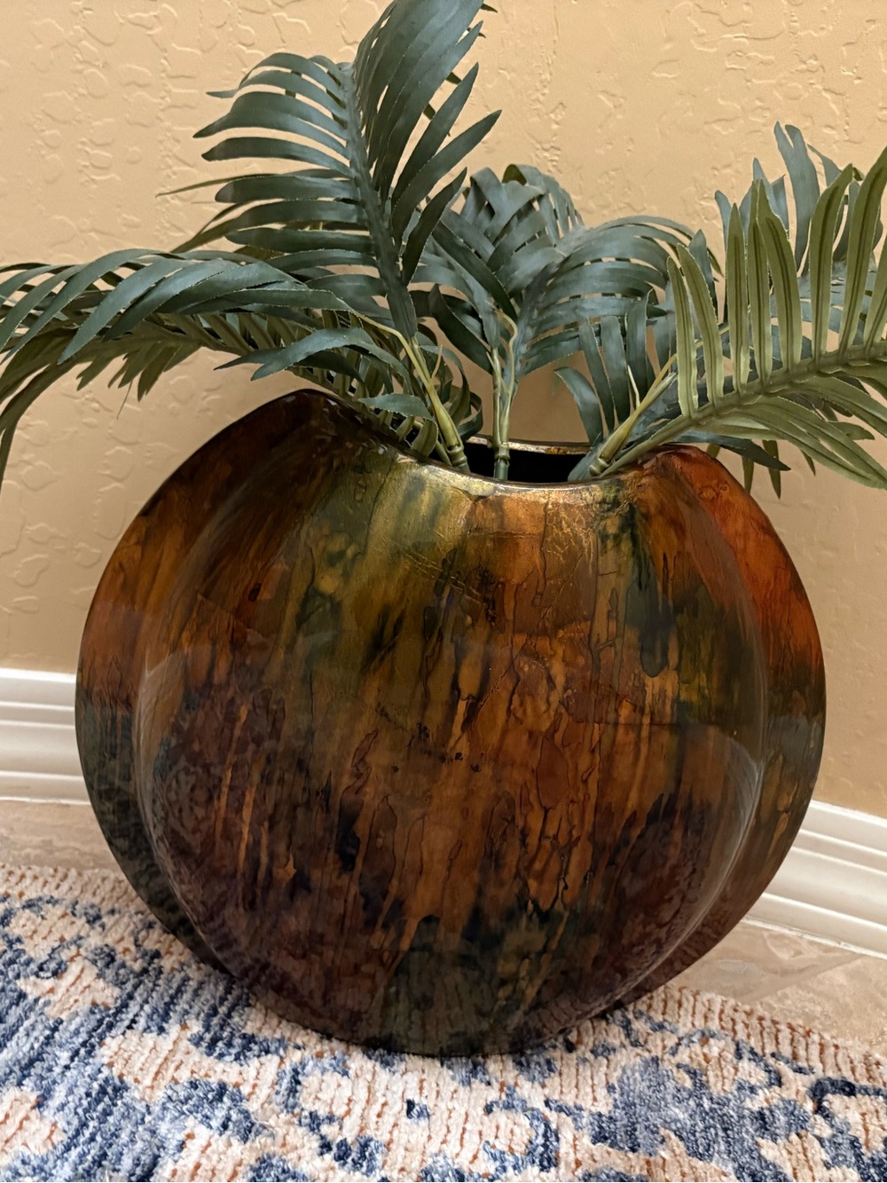 Round Decorative Vase in Brown, Copper and Teal